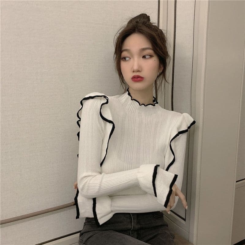 슈퍼 잘 생긴 긴팔 니트 스웨터 2026 가을 chic Chic 작은 대중 반하이넥 인사이드 가져 가라. 기본 셔츠 여성 상세 이미지 6