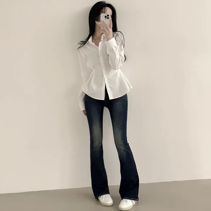 chic 패션 허리 수축 슬림해 보이는 셔츠 이미지 4