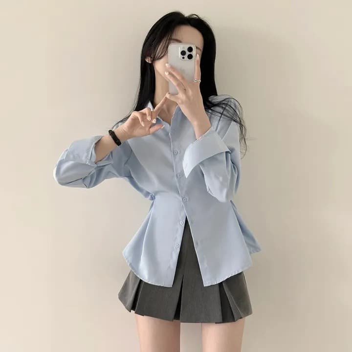 chic 패션 허리 수축 슬림해 보이는 셔츠 상세 이미지 1