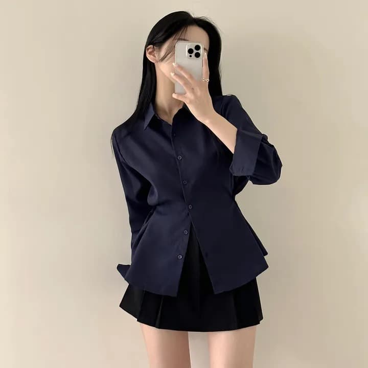 chic 패션 허리 수축 슬림해 보이는 셔츠 상세 이미지 2