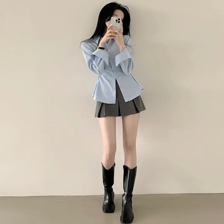 chic 패션 허리 수축 슬림해 보이는 셔츠 상세 이미지 4