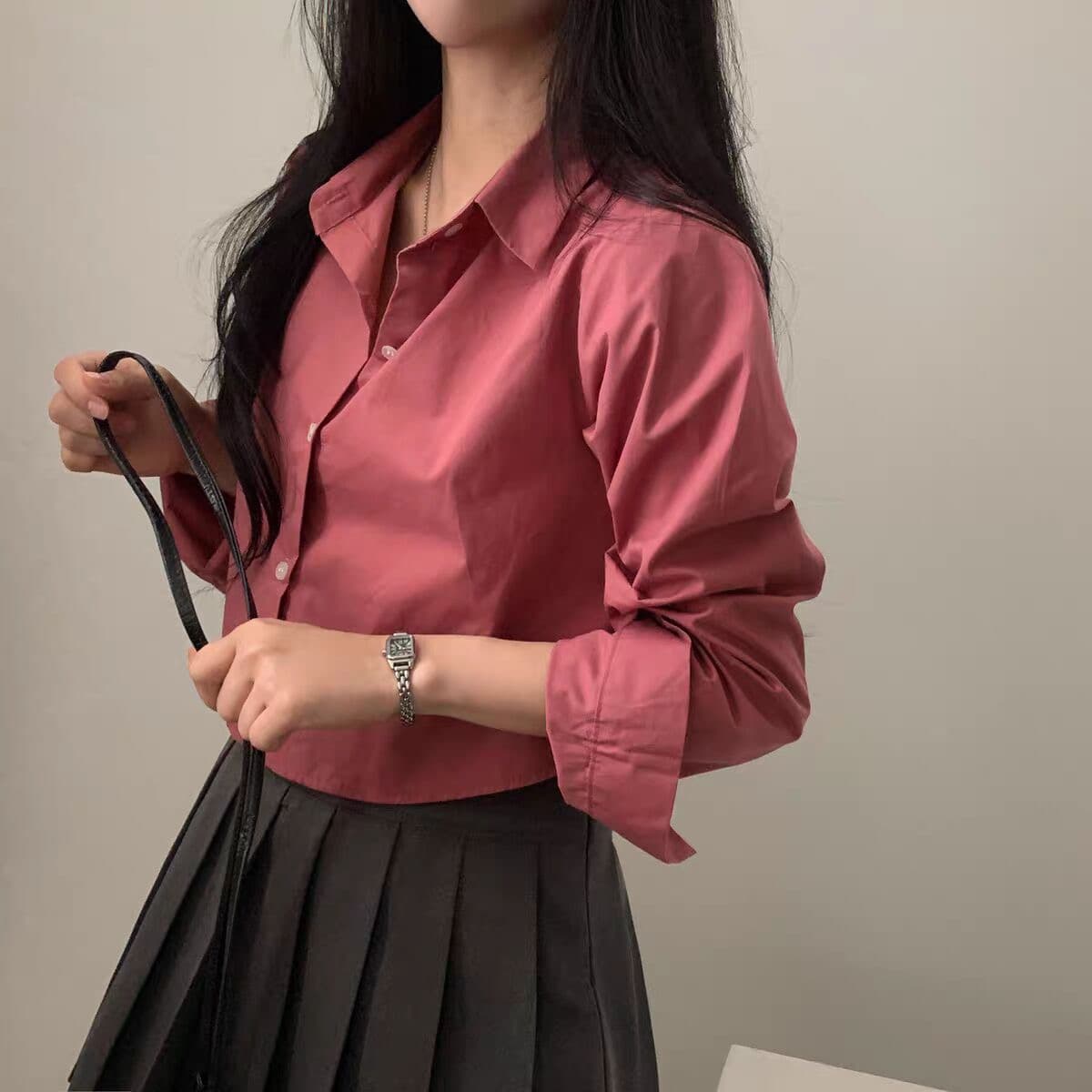 ins 기초 섹션 쇼트 스타일 셔츠 긴팔 만나는 셔츠