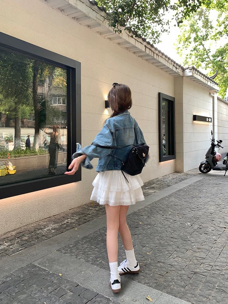 화이트 한 마디 레이스 케이크 드레스 반신 스커트 여성 2026 년 봄 여름 작은 키 공주 퍼프 짧은 치마 상세 이미지 4