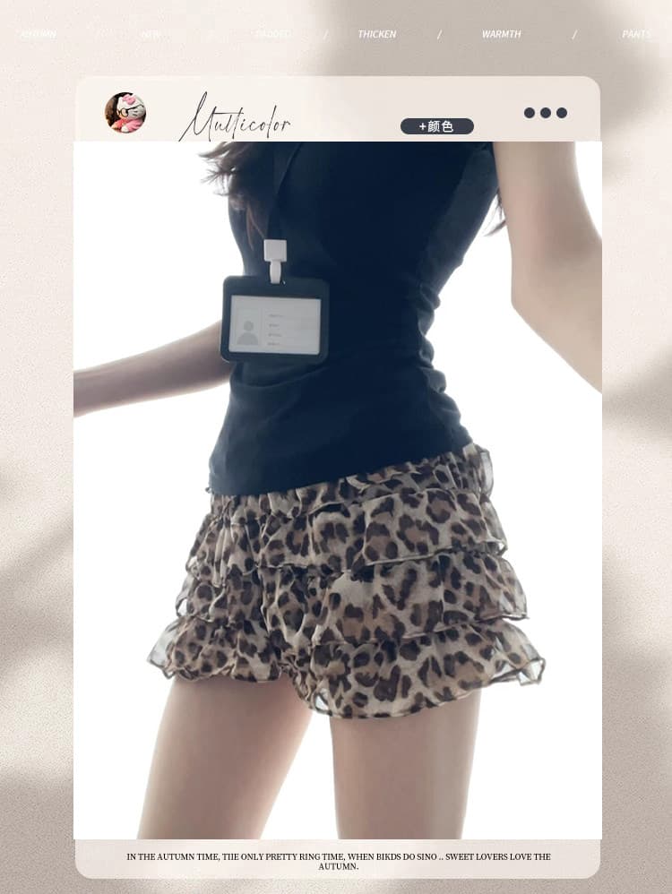 2026 새로운 한 부서 작은 키 세트 치마 봄 여름 여성 디자인 센스 작은 대중 레오파드 무늬 케이크 미니 스커트 품격 상세 이미지 2