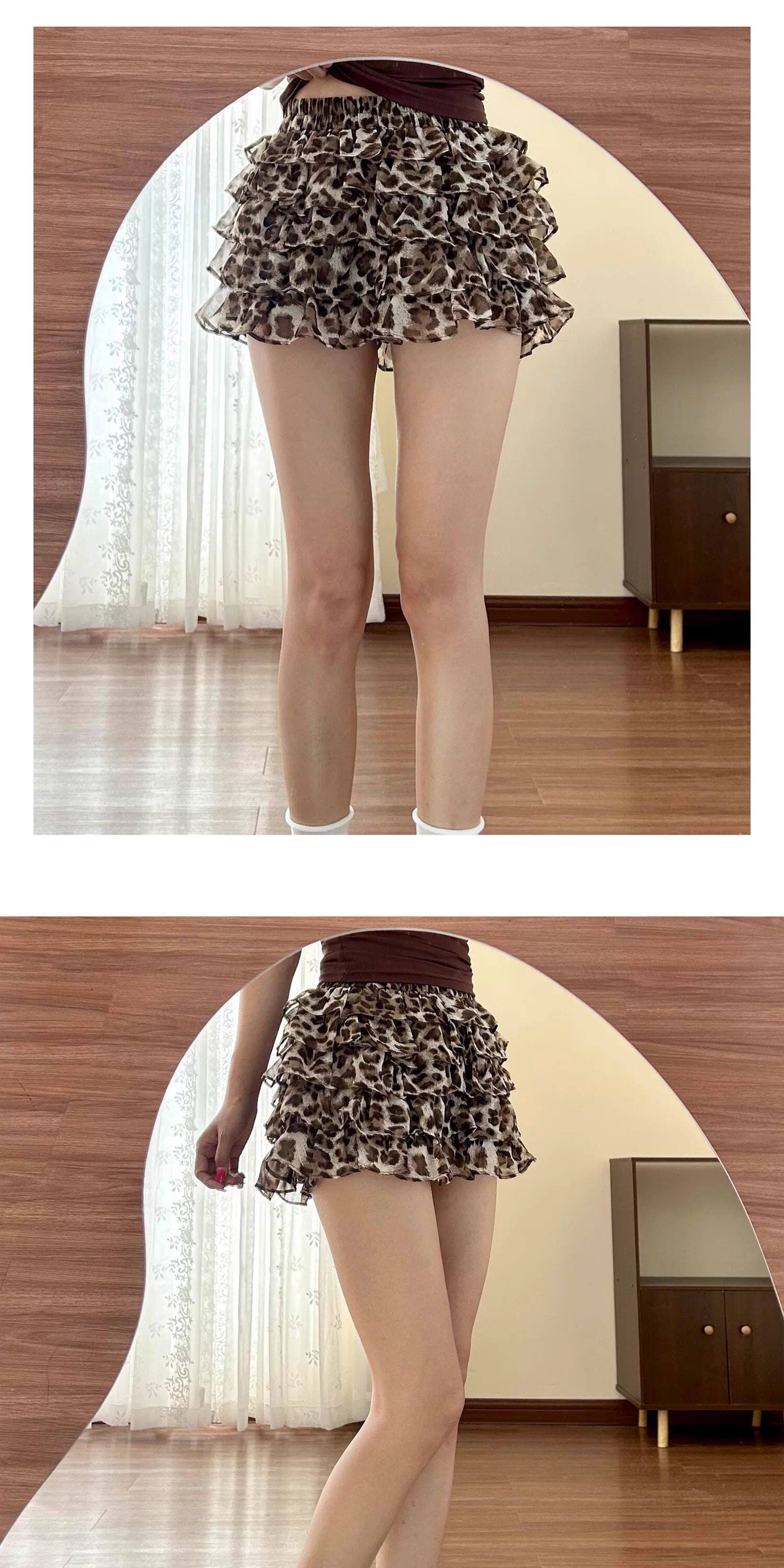 2026 새로운 한 부서 작은 키 세트 치마 봄 여름 여성 디자인 센스 작은 대중 레오파드 무늬 케이크 미니 스커트 품격 상세 이미지 9