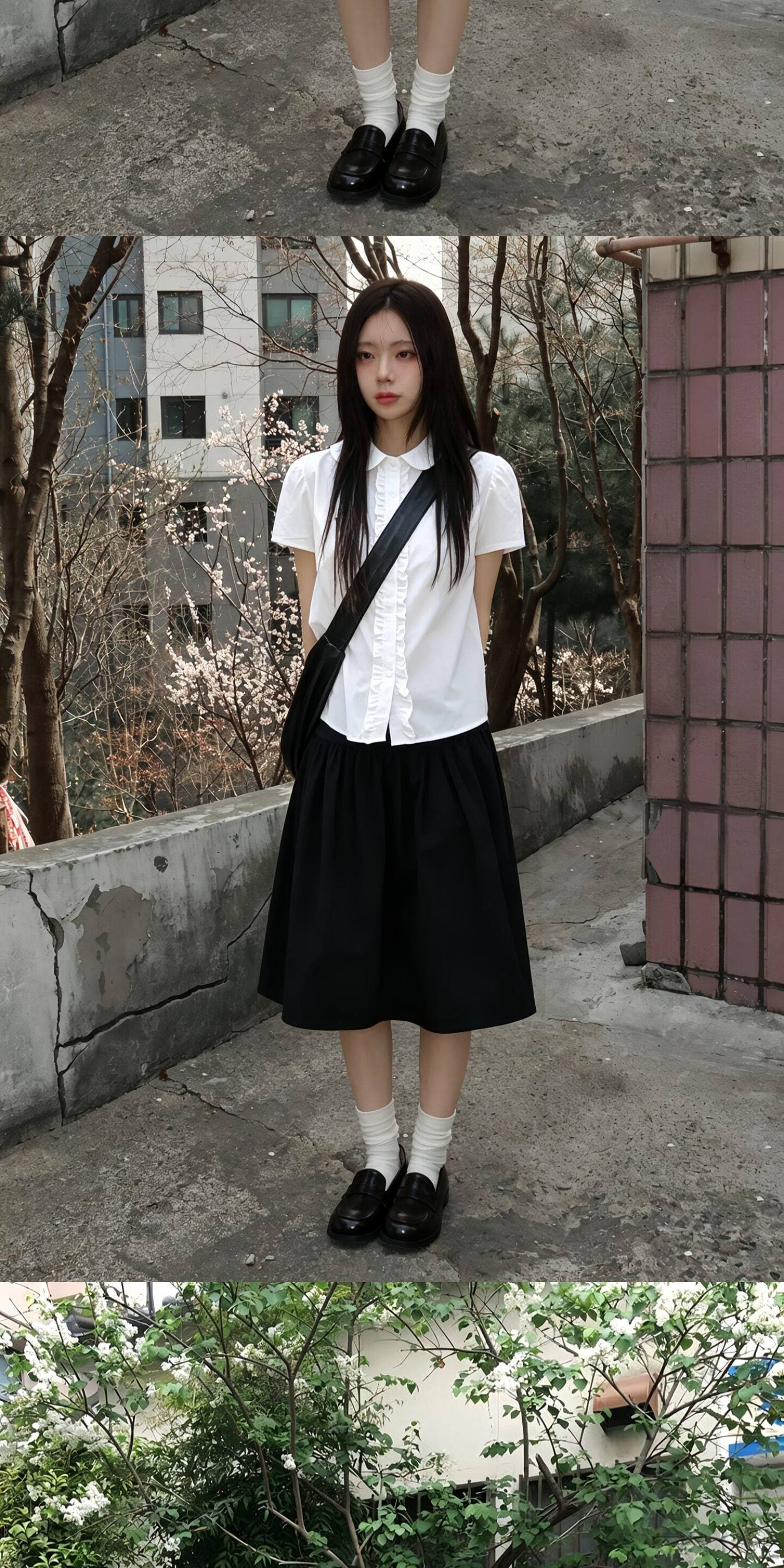 레트로 검정색 주름 꽃밭 반신 스커트 여성 2026 새로운 봄 여름 작은 키 캐주얼 한 마디 퍼프 중간 스커트 상세 이미지 4
