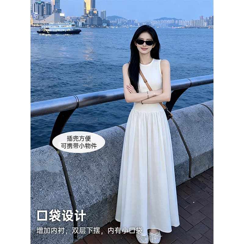 검정색 그는 벤 바람 드레스 2026 새로운 여성 봄 가을 프랑스식 민소매 조끼 고급 센스 슬립 길다 치마 이미지 3