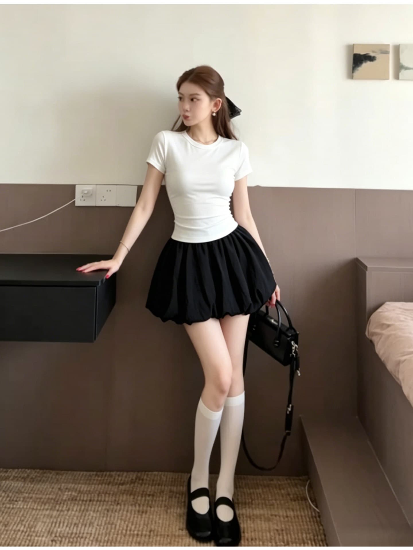 검정색 구름 꽃밭 치마 퍼프 스커트 여성 여름 아름다운 달콤함 작은 세트 아름다운 미니 스커트 miu 부서 착용 가져 가라. 상세 이미지 11