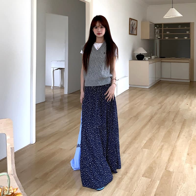 주황색 서브 트리 어디 한 부서 꽃무늬 반신 스커트 여성 봄과 가을 디자인 센스 슬림해 보이는 품격 다용도 한 마디 치마 이미지 2
