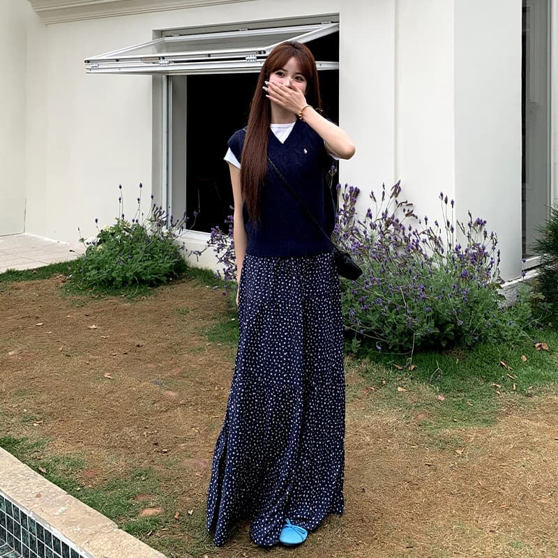 주황색 서브 트리 어디 한 부서 꽃무늬 반신 스커트 여성 봄과 가을 디자인 센스 슬림해 보이는 품격 다용도 한 마디 치마 이미지 5