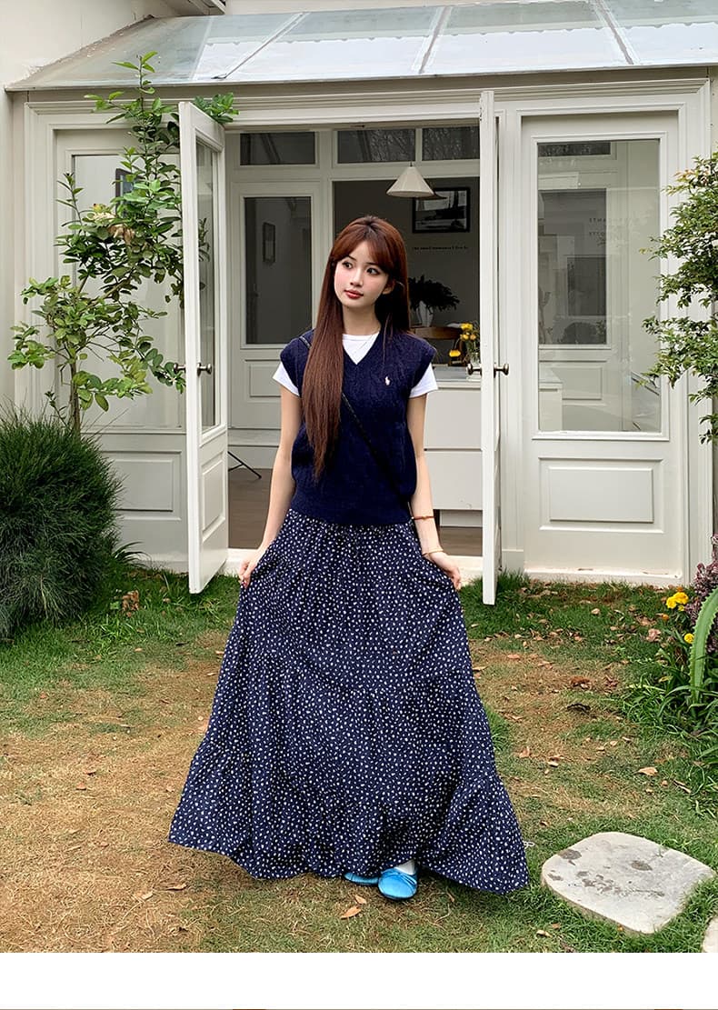 주황색 서브 트리 어디 한 부서 꽃무늬 반신 스커트 여성 봄과 가을 디자인 센스 슬림해 보이는 품격 다용도 한 마디 치마 상세 이미지 10