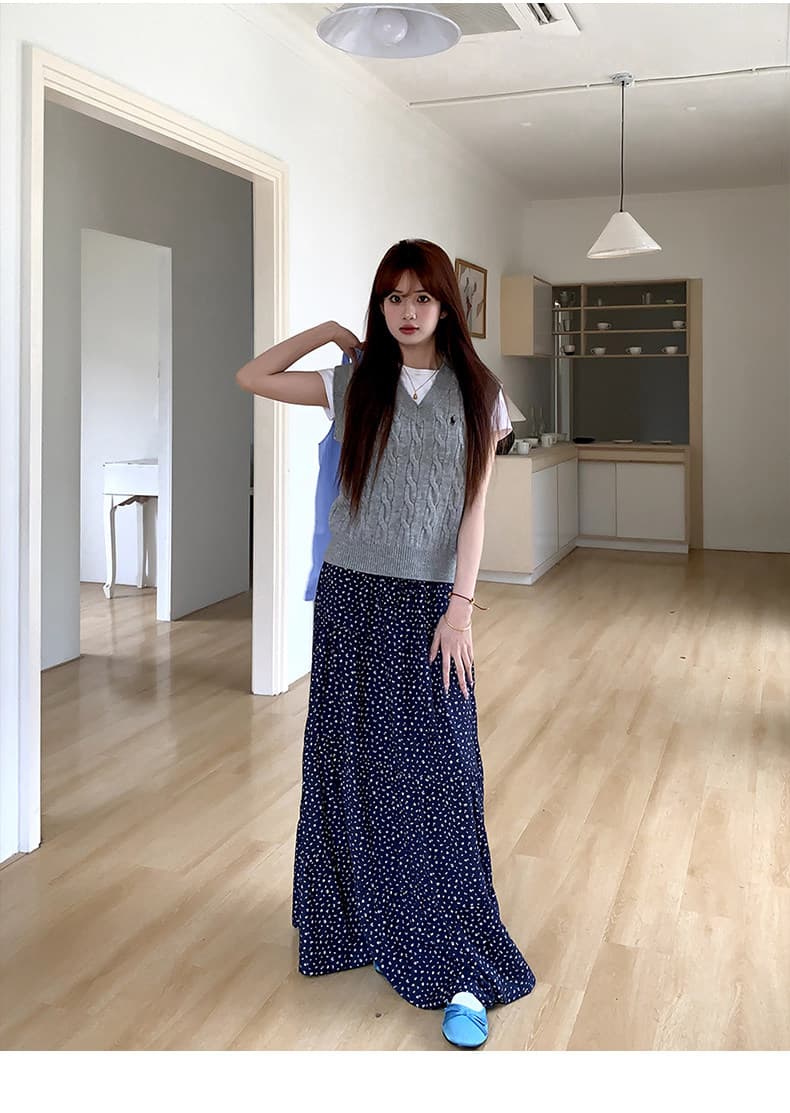주황색 서브 트리 어디 한 부서 꽃무늬 반신 스커트 여성 봄과 가을 디자인 센스 슬림해 보이는 품격 다용도 한 마디 치마 상세 이미지 17