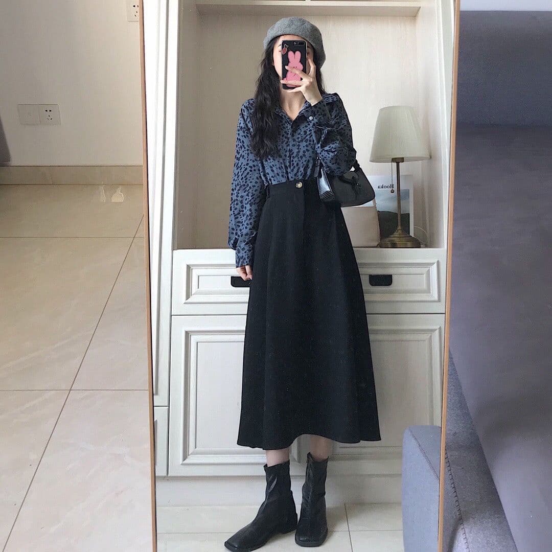 레트로 다용도 사선 무늬 연삭 털 반신 스커트 여성 가을 겨울철 새로운 하이웨이스트 슬림해 보이는 표지 넓적 다리 한 마디 우산 치마 상세 이미지 9