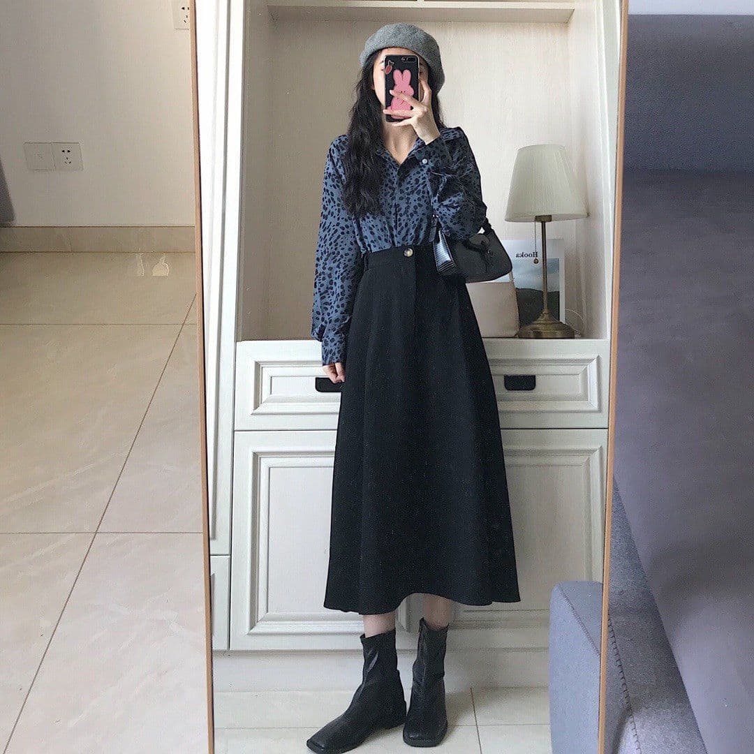 레트로 다용도 사선 무늬 연삭 털 반신 스커트 여성 가을 겨울철 새로운 하이웨이스트 슬림해 보이는 표지 넓적 다리 한 마디 우산 치마 상세 이미지 11