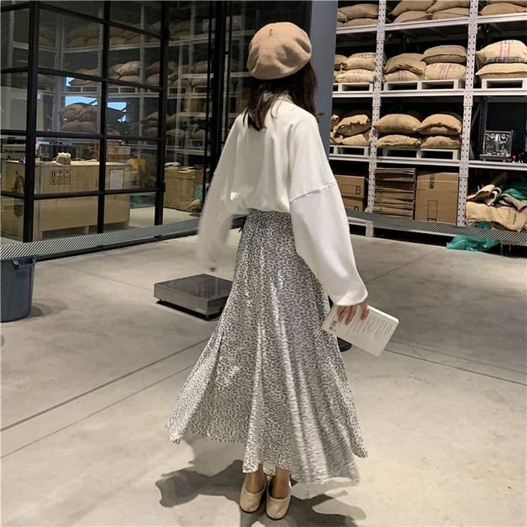 꽃무늬 레트로 큰 진자 반신 스커트 여성 봄과 가을 한국 스타일 허리밴드 학원 스타일 한 마디 우산 치마 학원 스타일 롱 스커트 상세 이미지 3