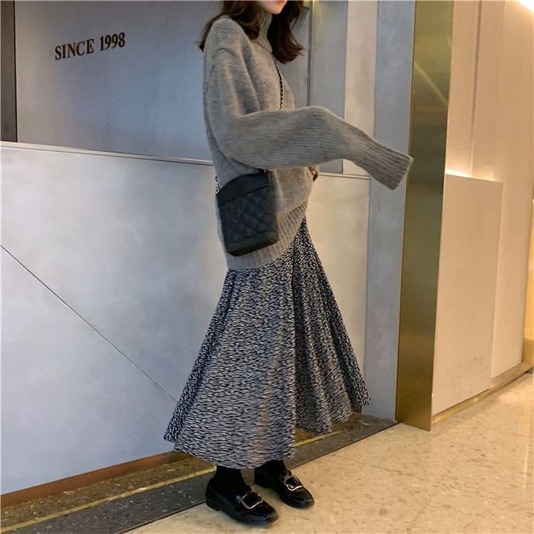 꽃무늬 레트로 큰 진자 반신 스커트 여성 봄과 가을 한국 스타일 허리밴드 학원 스타일 한 마디 우산 치마 학원 스타일 롱 스커트 상세 이미지 11