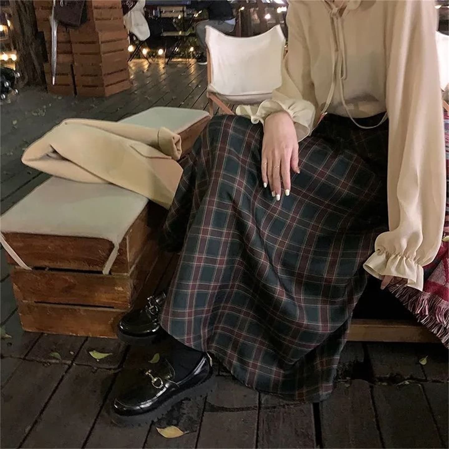아메리칸 레트로 체크무늬 큰 진자 반신 스커트 봄 가을 새로운 학원 스타일 품격 한국 스타일 A라인 스커트 이미지 2