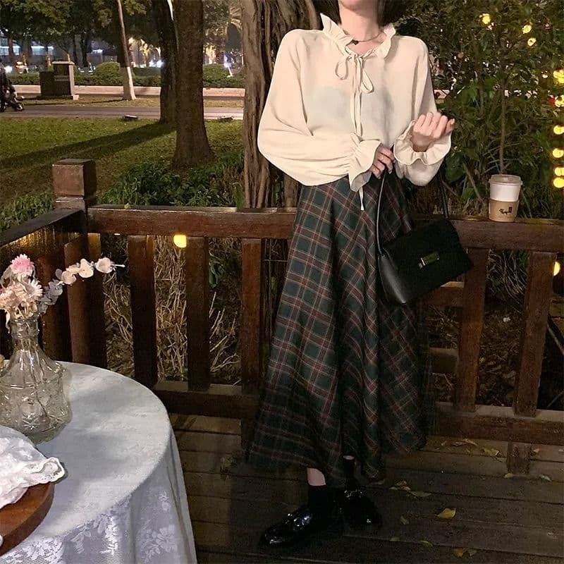 아메리칸 레트로 체크무늬 큰 진자 반신 스커트 봄 가을 새로운 학원 스타일 품격 한국 스타일 A라인 스커트 상세 이미지 9