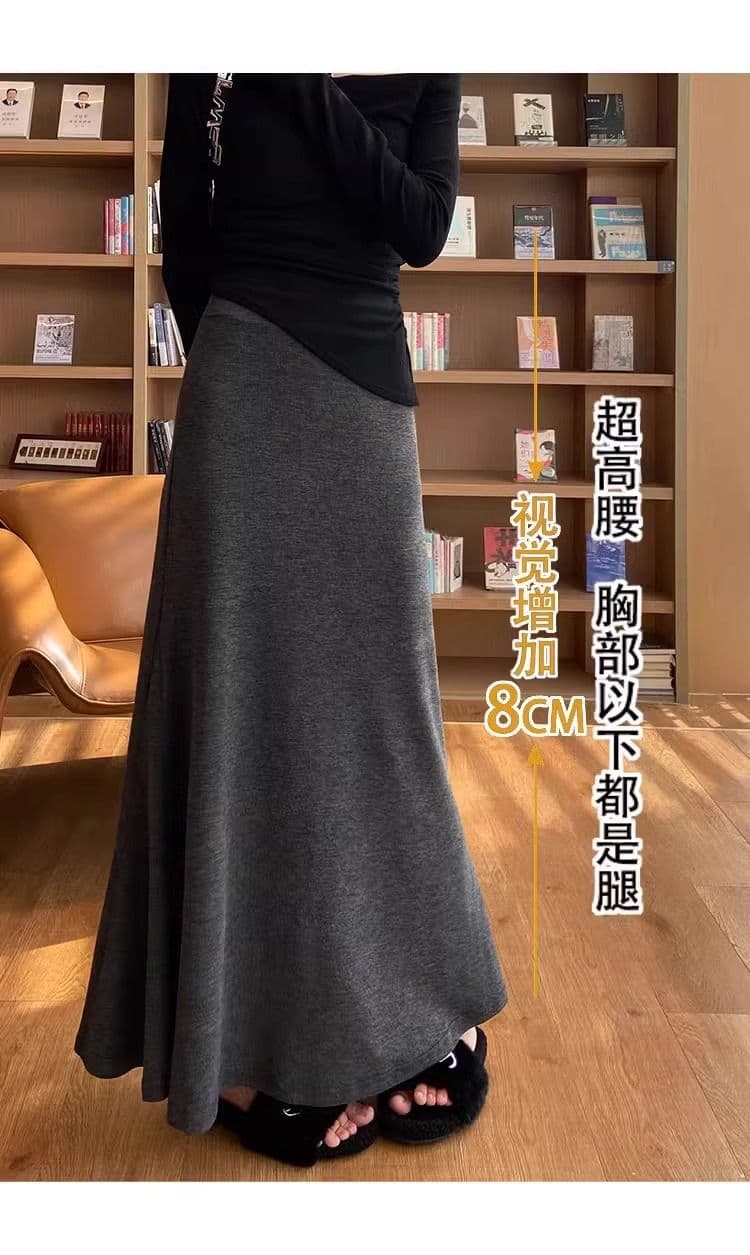 검정색 인어 꼬리 스커트 여성 가을 겨울철 다용도 품격 한 마디 타이트 스커트 슬림해 보이는 반신 스커트 중간 길이 치마 상세 이미지 5