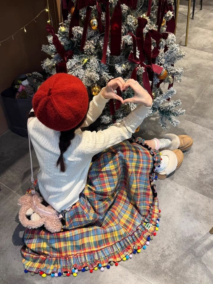 도파민 색상 체크무늬 반신 스커트 여성 가을 겨울철 레트로 축제 센스 레이스 플리츠 스커트 한 마디 하프 치마 상세 이미지 8