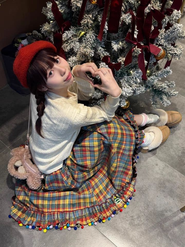 도파민 색상 체크무늬 반신 스커트 여성 가을 겨울철 레트로 축제 센스 레이스 플리츠 스커트 한 마디 하프 치마 상세 이미지 9