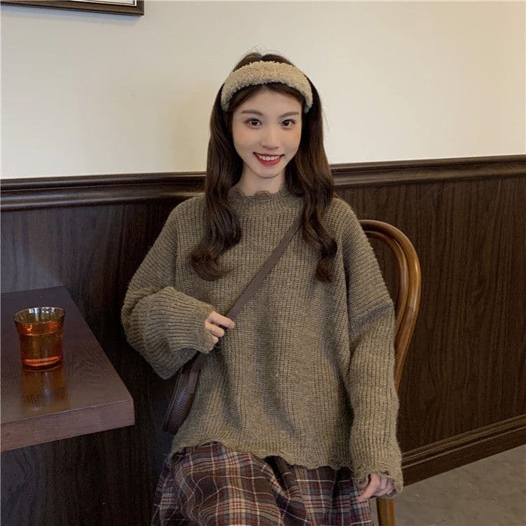 봄 가을 겨울 2026 새로운 일본식 풀오버 여성 셔츠 체크무늬 반신 스커트 상세 이미지 4