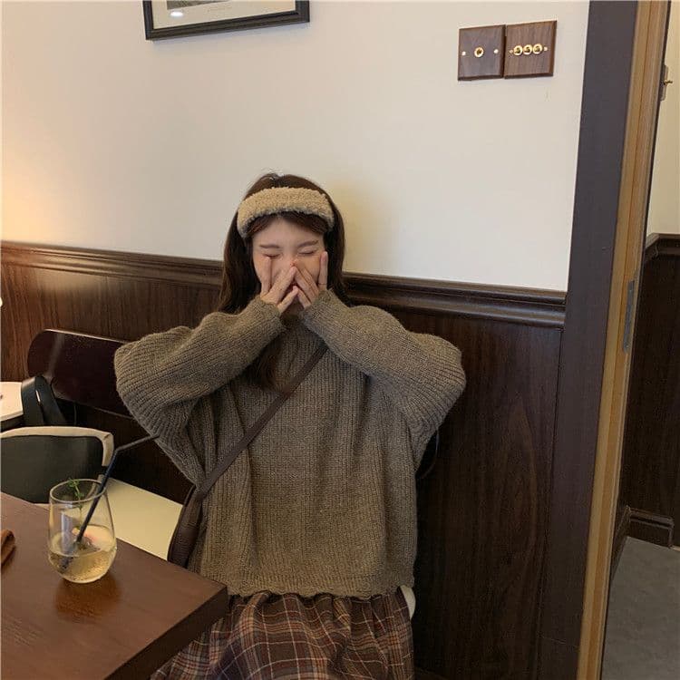 봄 가을 겨울 2026 새로운 일본식 풀오버 여성 셔츠 체크무늬 반신 스커트 상세 이미지 5