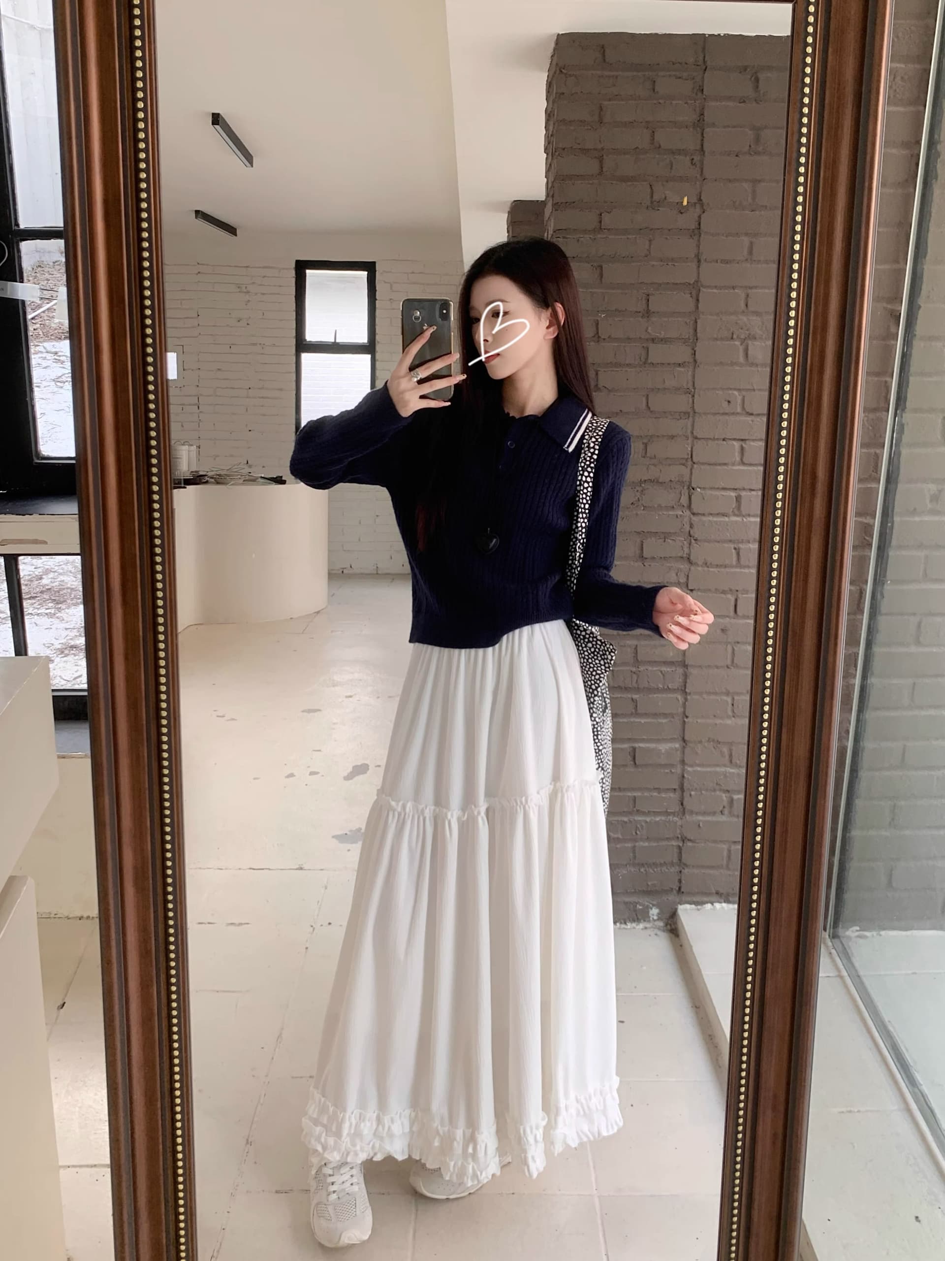 한국 스타일 목이버섯 레이스 패치워크 반신 스커트 여성 봄 가을 중간 길이 부드러운 바람 한 마디 우산 치마 하이웨이스트 다용도 롱 스커트 상세 이미지 15