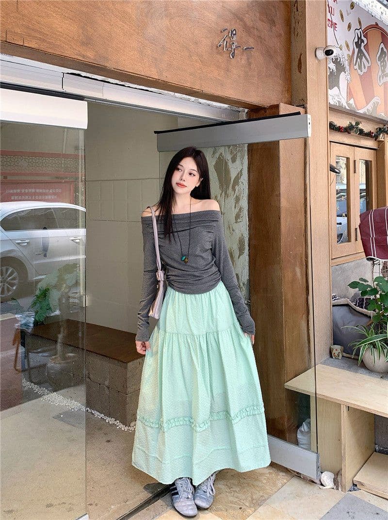 프릴 달콤함 한 마디 반신 스커트 여성 가을 작은 키 케이크 드레스 한 부서 레이스 디자인 중간 길이 치마 상세 이미지 8
