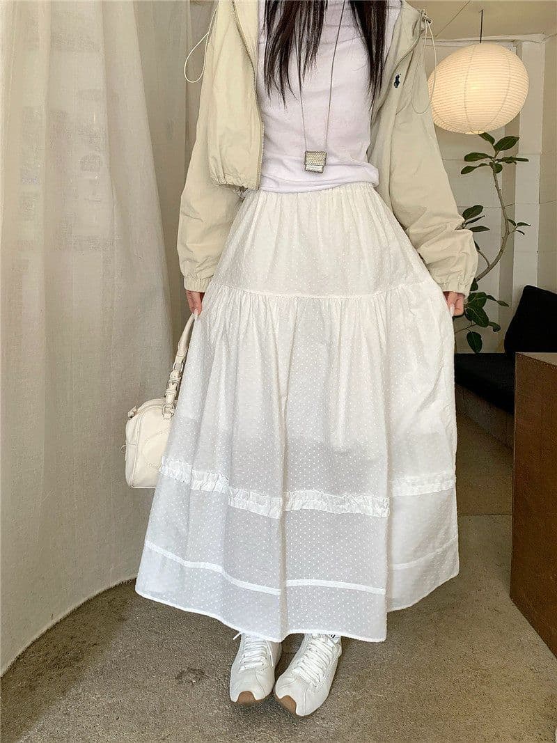 프릴 달콤함 한 마디 반신 스커트 여성 가을 작은 키 케이크 드레스 한 부서 레이스 디자인 중간 길이 치마 상세 이미지 11