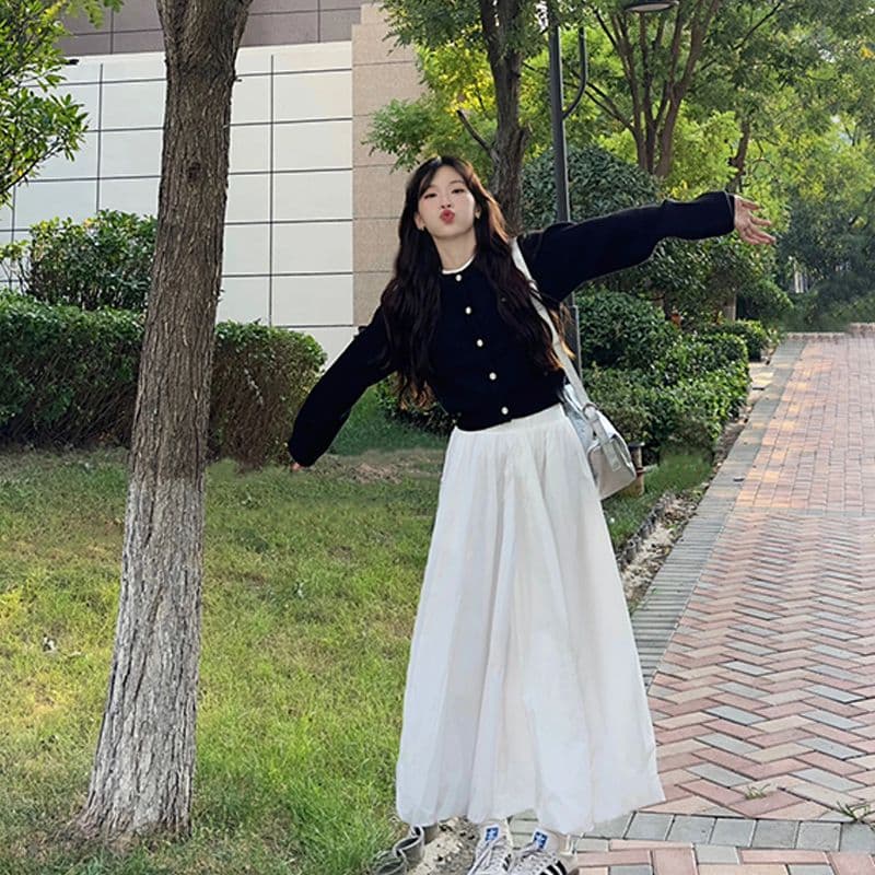 가을 의상 코디 차 부서 착용 가져 가라. 전체 집합 작은 샤넬 스타일 스웨터 반신 치마 투피스 세트 초기 가을 새로운 여성 의류 상세 이미지 2