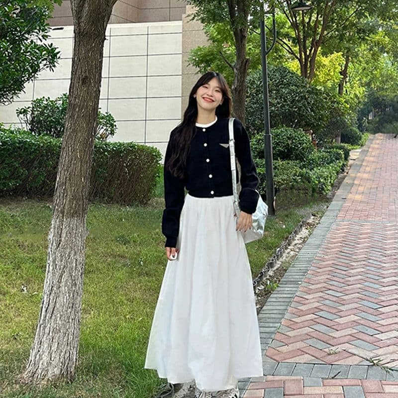 가을 의상 코디 차 부서 착용 가져 가라. 전체 집합 작은 샤넬 스타일 스웨터 반신 치마 투피스 세트 초기 가을 새로운 여성 의류 상세 이미지 3