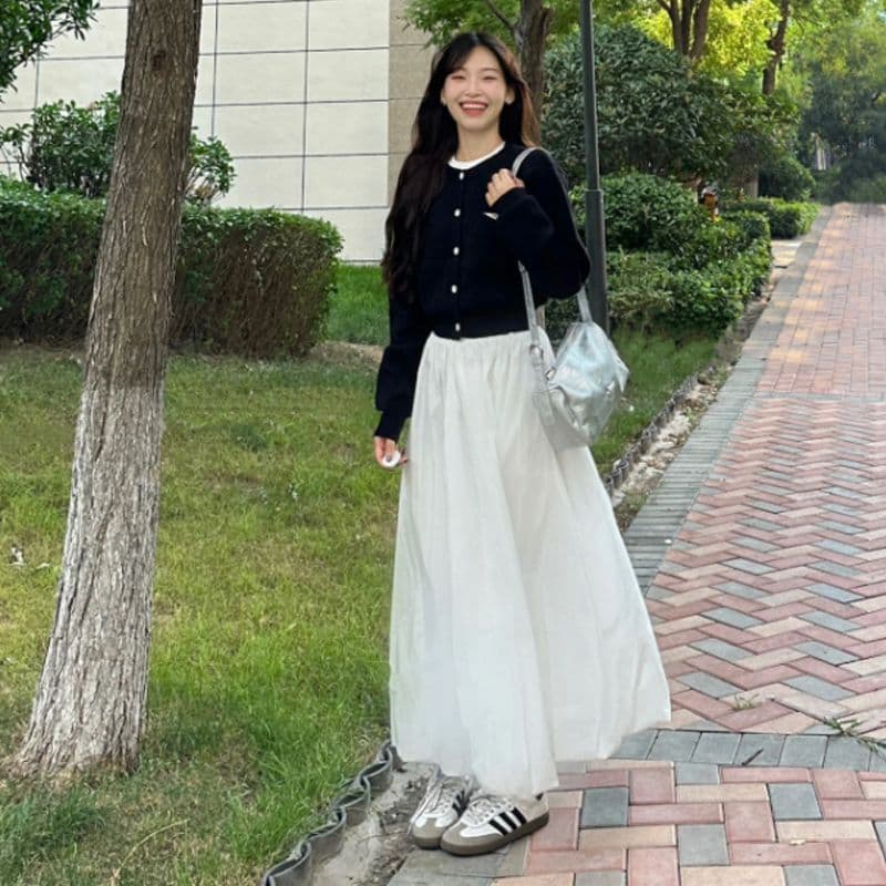가을 의상 코디 차 부서 착용 가져 가라. 전체 집합 작은 샤넬 스타일 스웨터 반신 치마 투피스 세트 초기 가을 새로운 여성 의류 상세 이미지 5