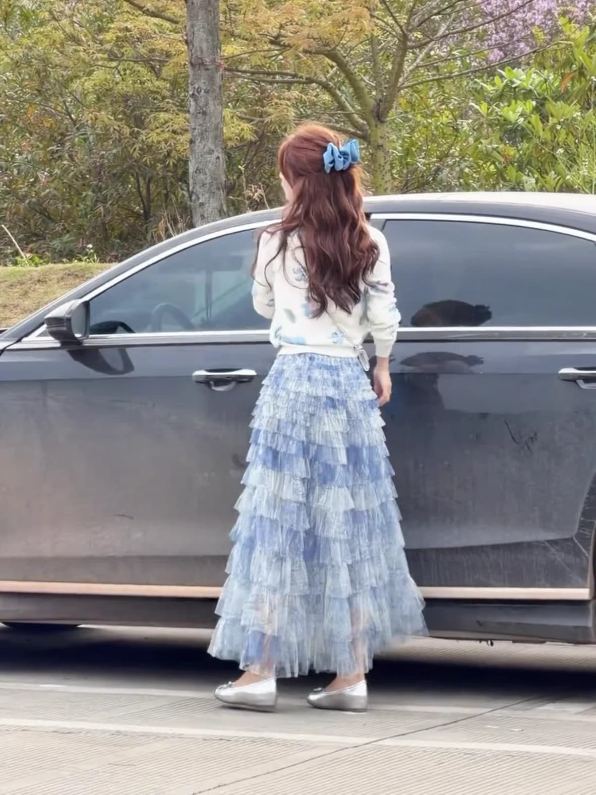 파란색 망사 케이크 반신 스커트 여성 가을과 겨울 다중 레이어 프릴 퍼프 스커트 슬림해 보이는 연령 감소 디자인 센스 롱 스커트 상세 이미지 11