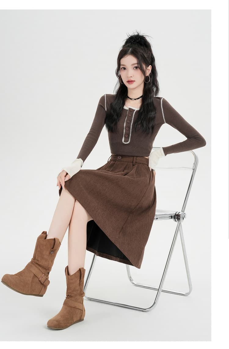 코듀로이 우산 치마 반신 스커트 여성 가을 겨울 2026 새로운 하이웨이스트 A라인 스커트 미니 스커트 반 스커트 겨울 치마 상세 이미지 34