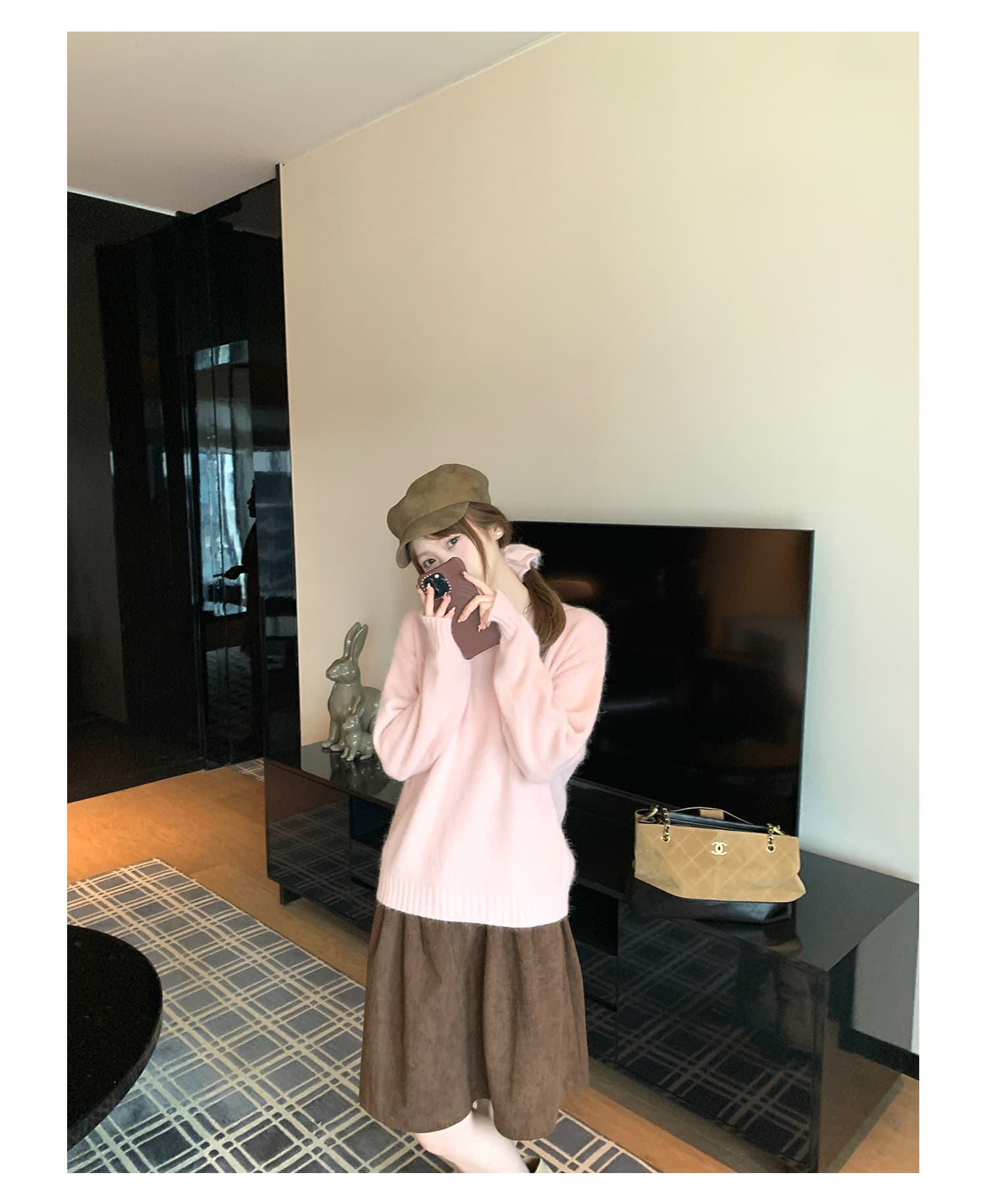 한 부서 레트로 코듀로이 Chic 하이웨이스트 슬림해 보이는 한 마디 중간 스커트 반신 스커트 가을 겨울 2026 새로운 상세 이미지 12