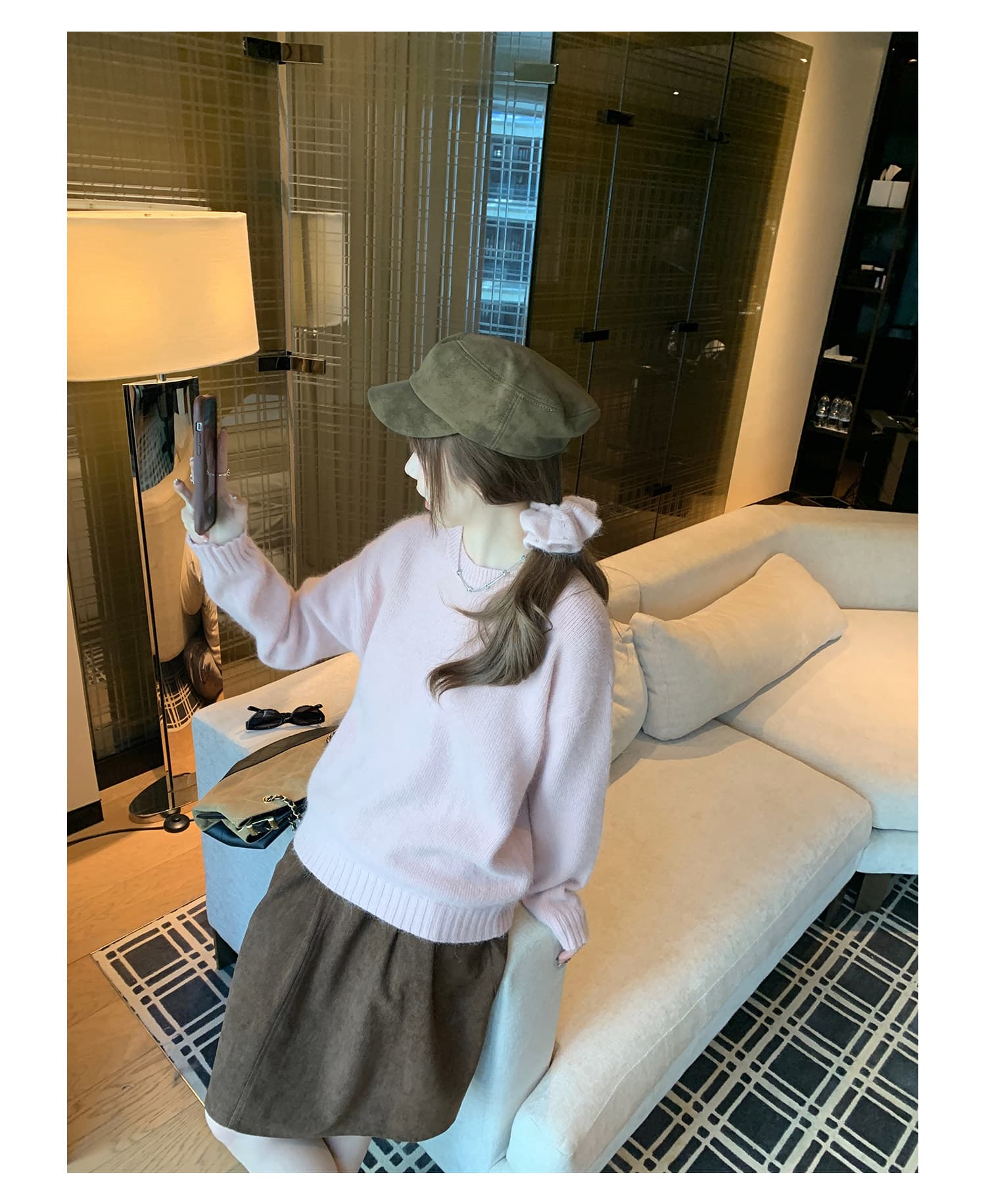 한 부서 레트로 코듀로이 Chic 하이웨이스트 슬림해 보이는 한 마디 중간 스커트 반신 스커트 가을 겨울 2026 새로운 상세 이미지 17