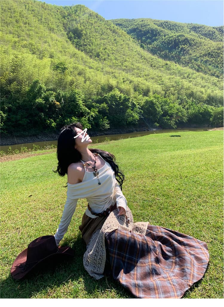 운남 리장 신강 초원 여행 착용 가져 가라. 여성 가을 겨울 보헤미안 민족 스타일 레트로 체크무늬 롱 스커트 세트 상세 이미지 3
