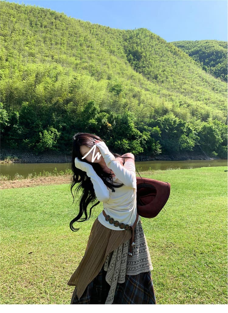 운남 리장 신강 초원 여행 착용 가져 가라. 여성 가을 겨울 보헤미안 민족 스타일 레트로 체크무늬 롱 스커트 세트 상세 이미지 7