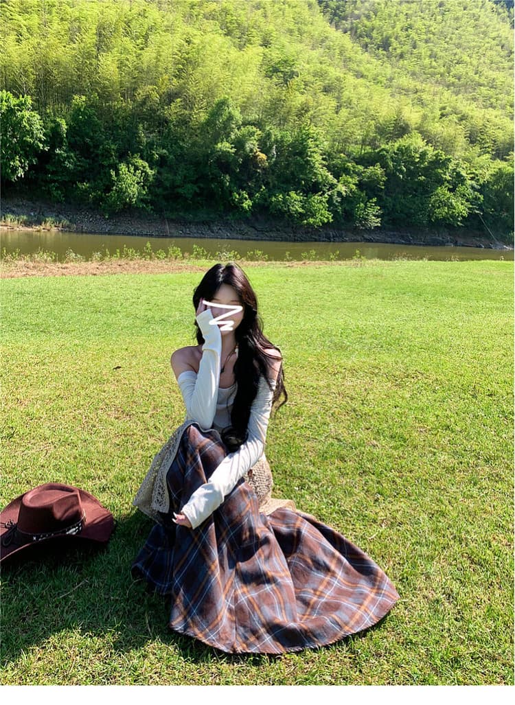 운남 리장 신강 초원 여행 착용 가져 가라. 여성 가을 겨울 보헤미안 민족 스타일 레트로 체크무늬 롱 스커트 세트 상세 이미지 10