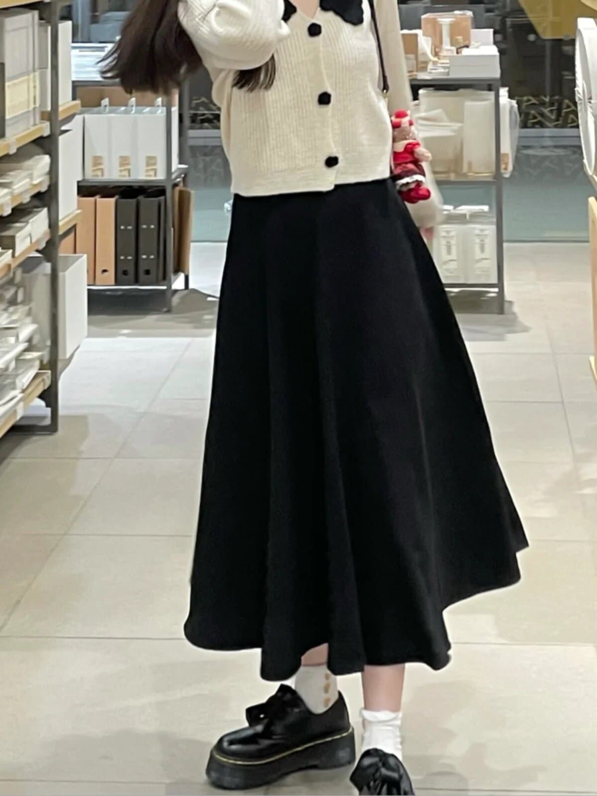 모직 반신 스커트 여성 가을 겨울 다용도 품격 슬림해 보이는 표지 넓적 다리 하이웨이스트 도루 센스 한 마디 중간 길이 커피 색상 우산 치마 상세 이미지 6