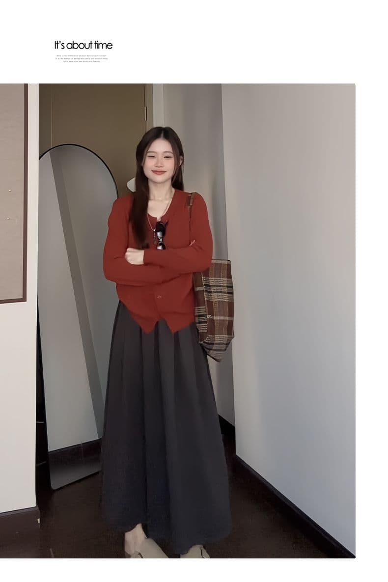 커피 색상 모직 반신 스커트 여성 봄 가을 겨울 2026 새로운 중간 길이 하이웨이스트 한 마디 우산 치마 작은 키 플리츠 스커트 상세 이미지 3