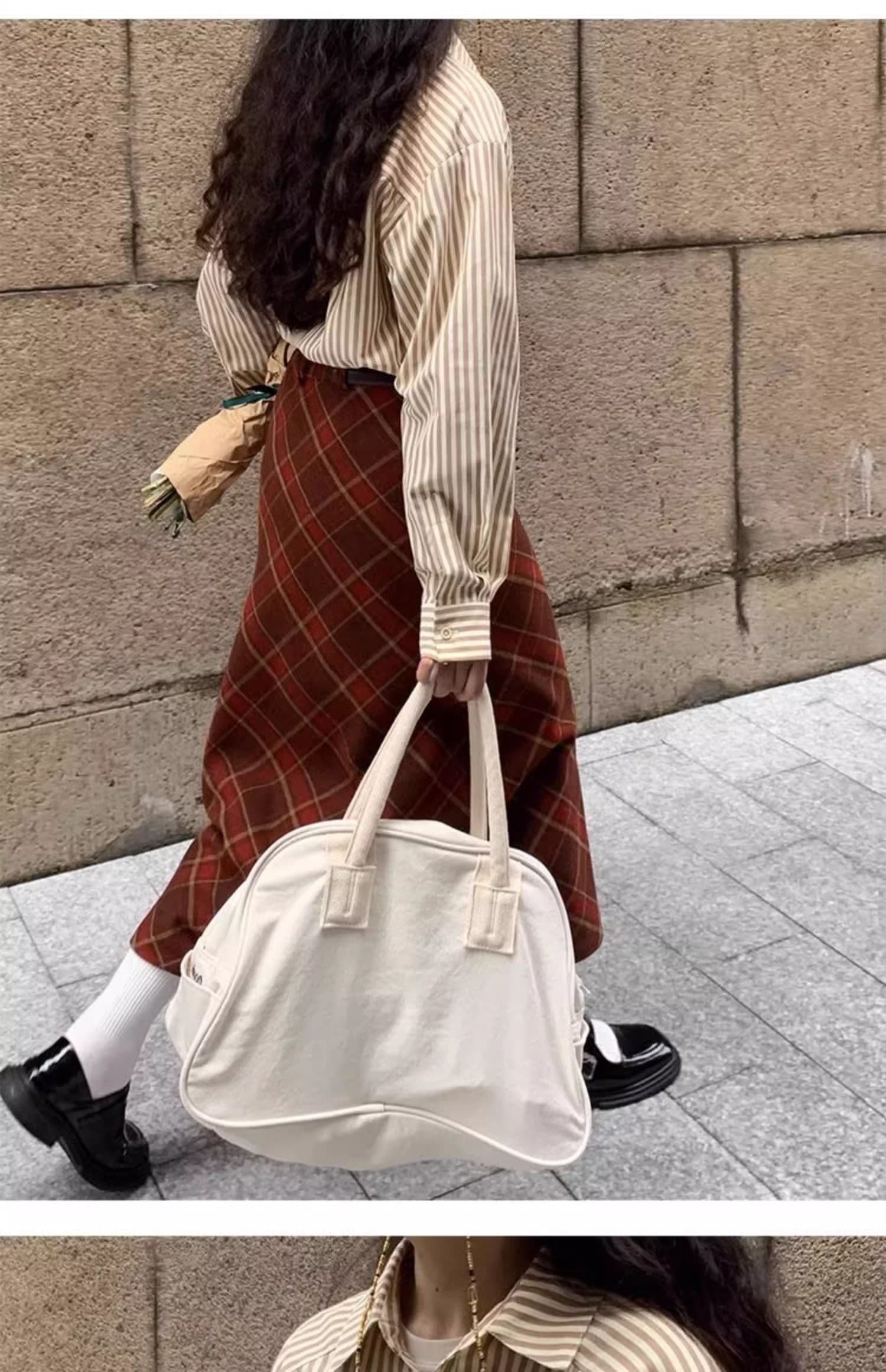 품격 레트로 앤 코라 빨간색 체크무늬 모직 반신 스커트 여성 가을 겨울 새로운 하이웨이스트 슬림해 보이는 한 마디 중간 길이 스커트 상세 이미지 12
