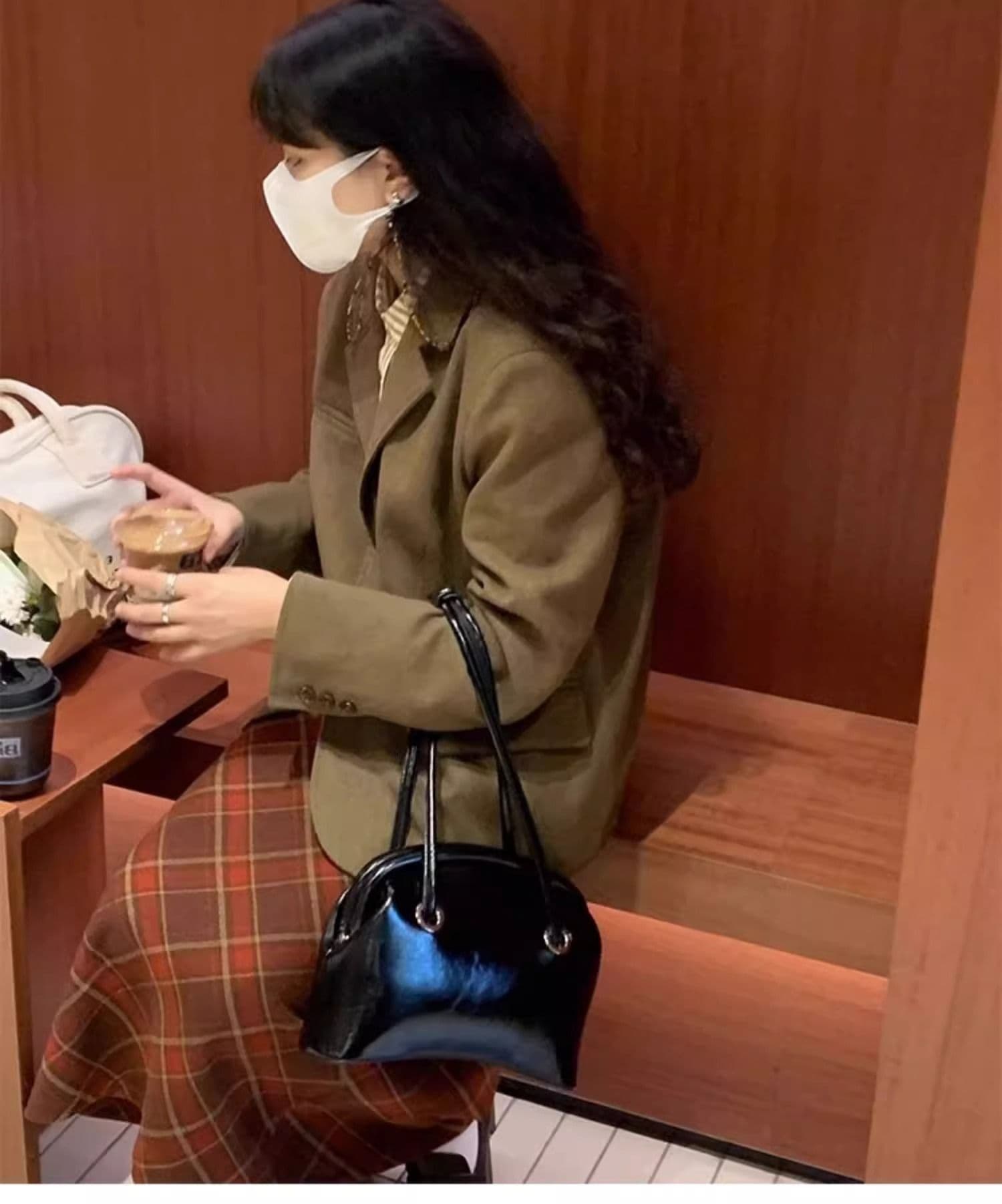품격 레트로 앤 코라 빨간색 체크무늬 모직 반신 스커트 여성 가을 겨울 새로운 하이웨이스트 슬림해 보이는 한 마디 중간 길이 스커트 상세 이미지 15