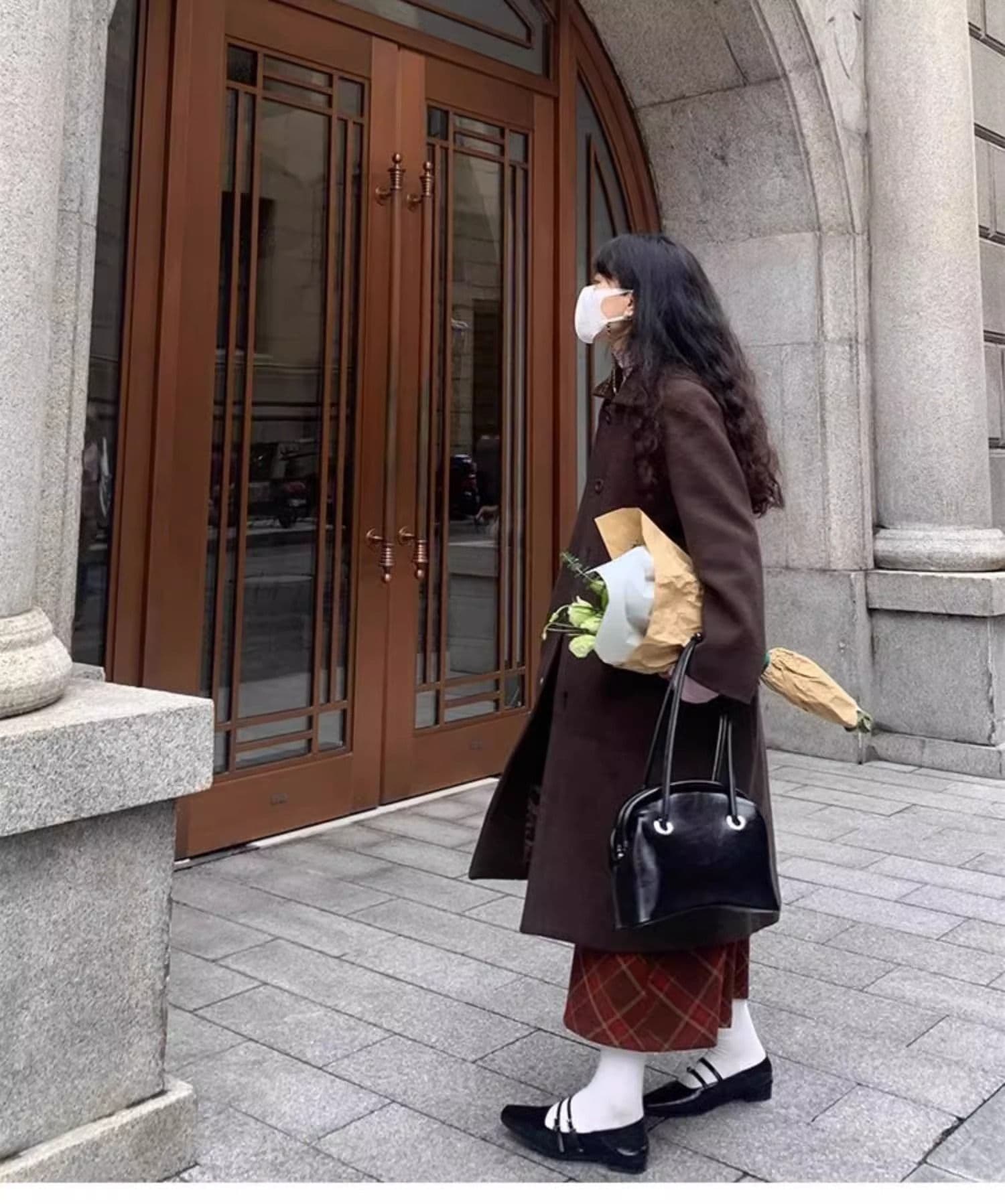 품격 레트로 앤 코라 빨간색 체크무늬 모직 반신 스커트 여성 가을 겨울 새로운 하이웨이스트 슬림해 보이는 한 마디 중간 길이 스커트 상세 이미지 17