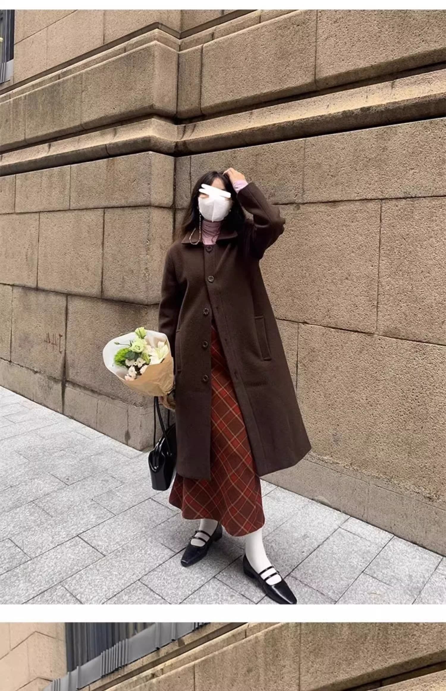 품격 레트로 앤 코라 빨간색 체크무늬 모직 반신 스커트 여성 가을 겨울 새로운 하이웨이스트 슬림해 보이는 한 마디 중간 길이 스커트 상세 이미지 22