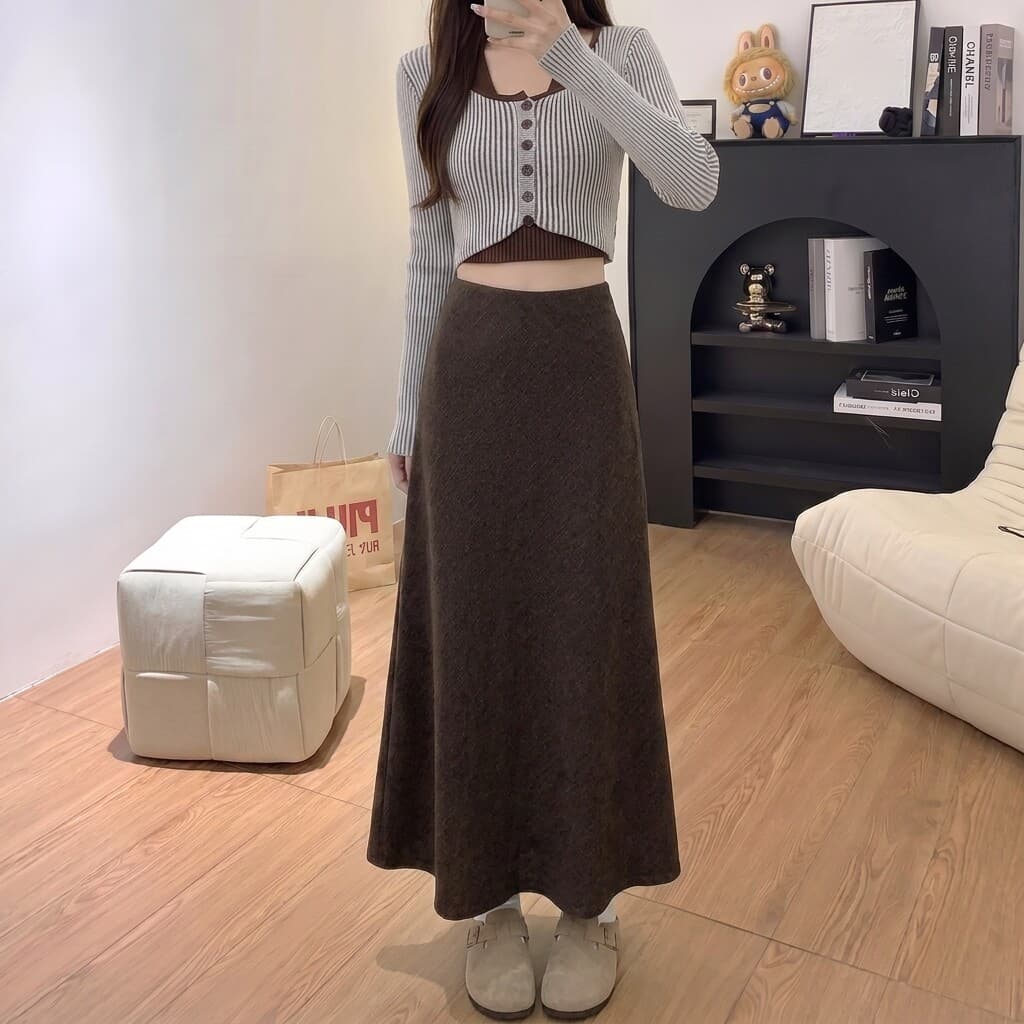 가을 겨울 고급 두꺼운 레트로 연삭 털 인어 꼬리 스커트 반신 스커트 여성 2026 새로운 브라운 a 단어 길이 치마 반 스커트 상세 이미지 2
