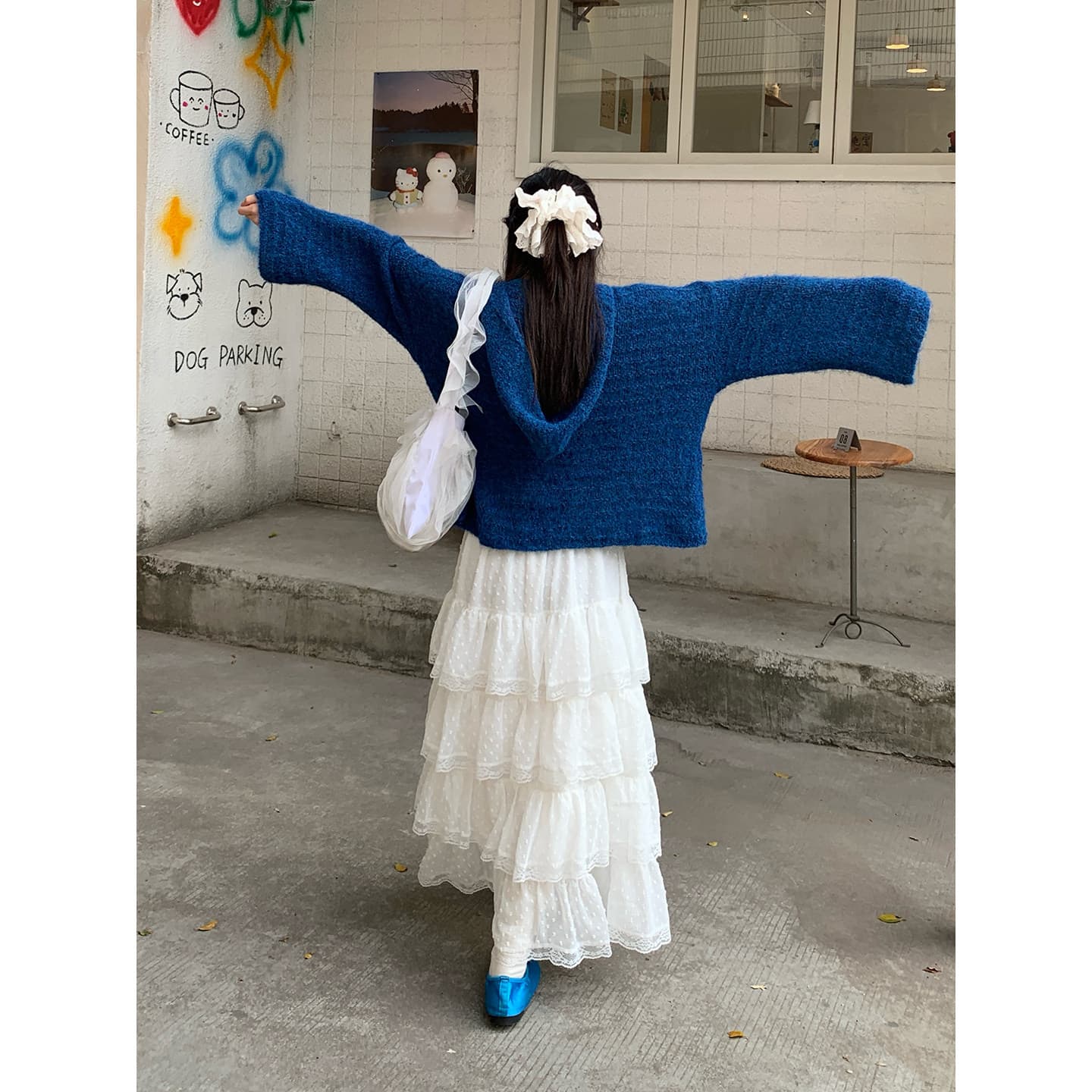 송 긍정적 인 En 한 부서 느긋한 바람 파란색 후드 풀오버 니트 스웨터 여자 봄 가을 루즈핏 슬림해 보이는 다용도 맨위 트렌디 이미지 4