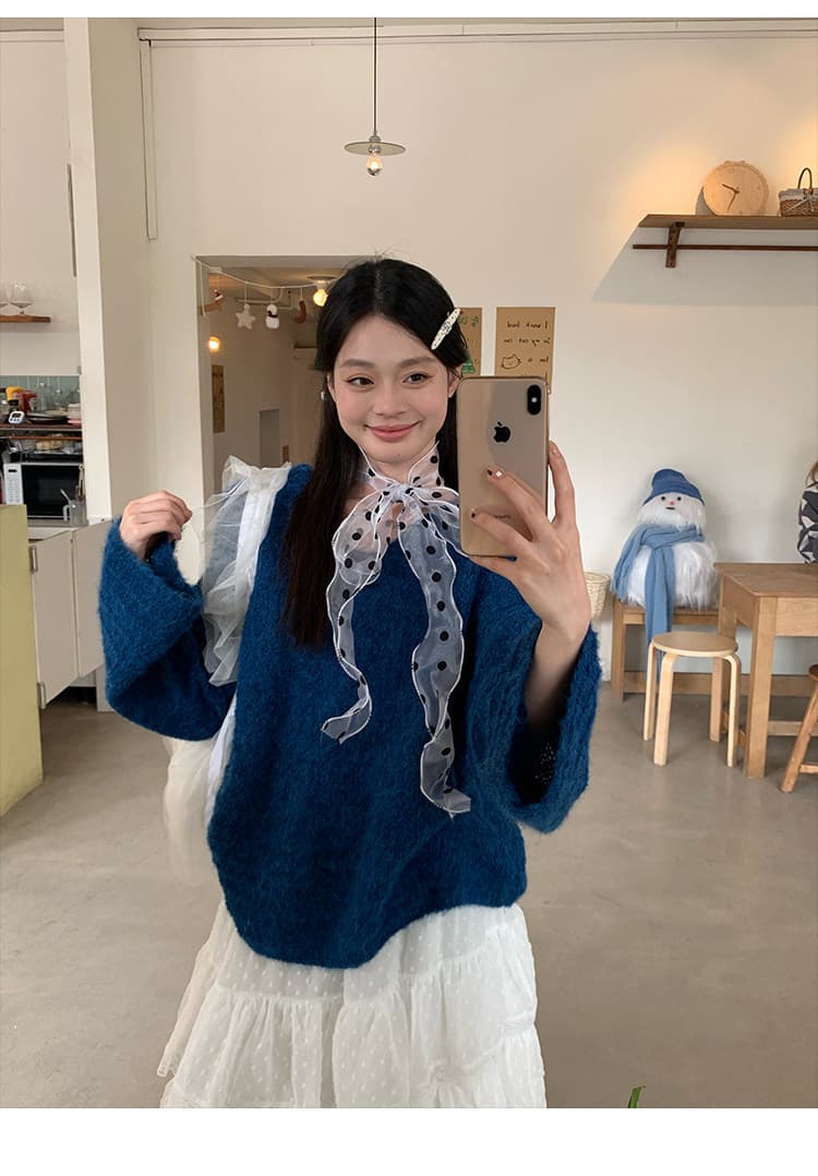 송 긍정적 인 En 한 부서 느긋한 바람 파란색 후드 풀오버 니트 스웨터 여자 봄 가을 루즈핏 슬림해 보이는 다용도 맨위 트렌디 상세 이미지 16