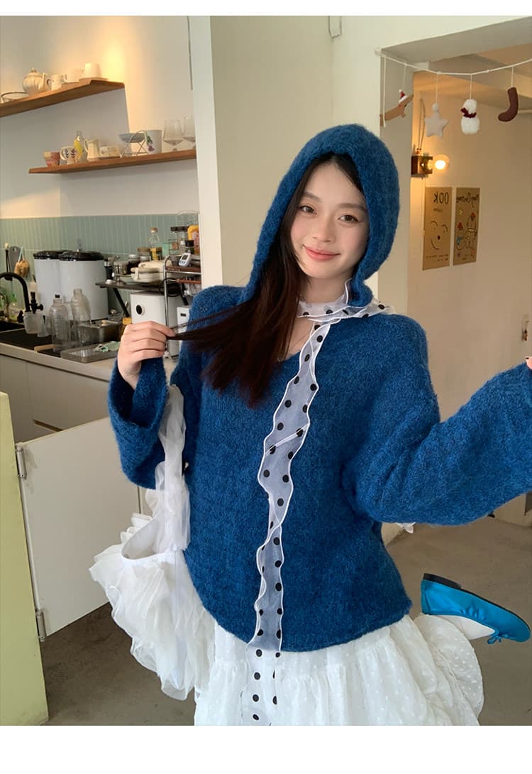 송 긍정적 인 En 한 부서 느긋한 바람 파란색 후드 풀오버 니트 스웨터 여자 봄 가을 루즈핏 슬림해 보이는 다용도 맨위 트렌디 상세 이미지 18